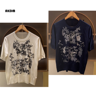 AKDM绢丝重工刺绣针织上衣女短袖 T恤2602
