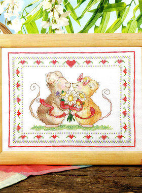 R线小小鱼印花十字绣套件欧式杂志Crazy109-3幸福的小鼠可爱卡通