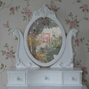 韩式乡村田园纯白雕花梳妆台镜子化妆镜