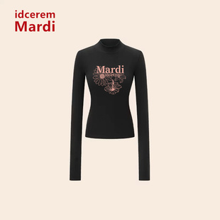 idcerem Mardi小雏菊蜜桃粉三花长袖T恤修腰辣妹瑜伽舞蹈打底上衣