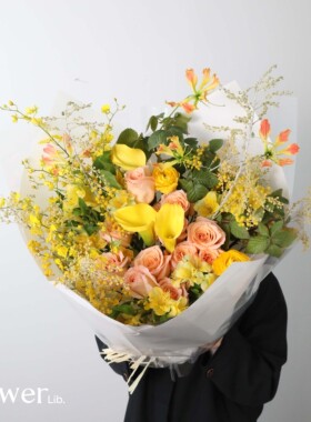 [星月宝贝]植物图书馆杭州同城黄色系鲜花花束送女友领导朋友礼物