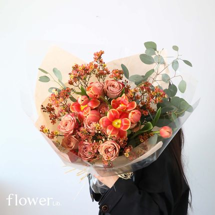 [幸福那件小事]植物图书馆杭州同城橙色系花束送女友长辈生日花束