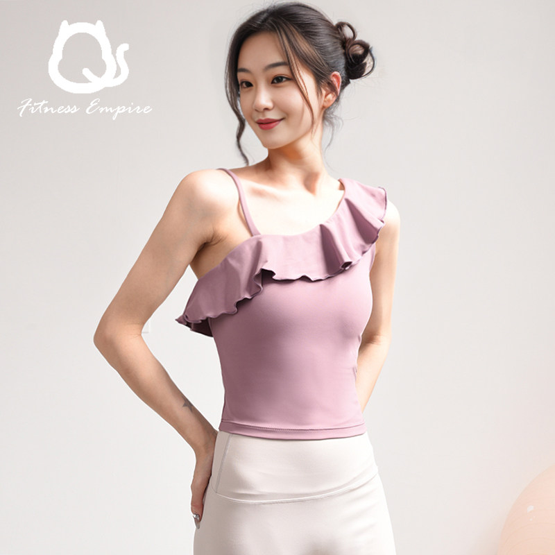 无袖防震女紧身吊带荷叶边瑜伽服