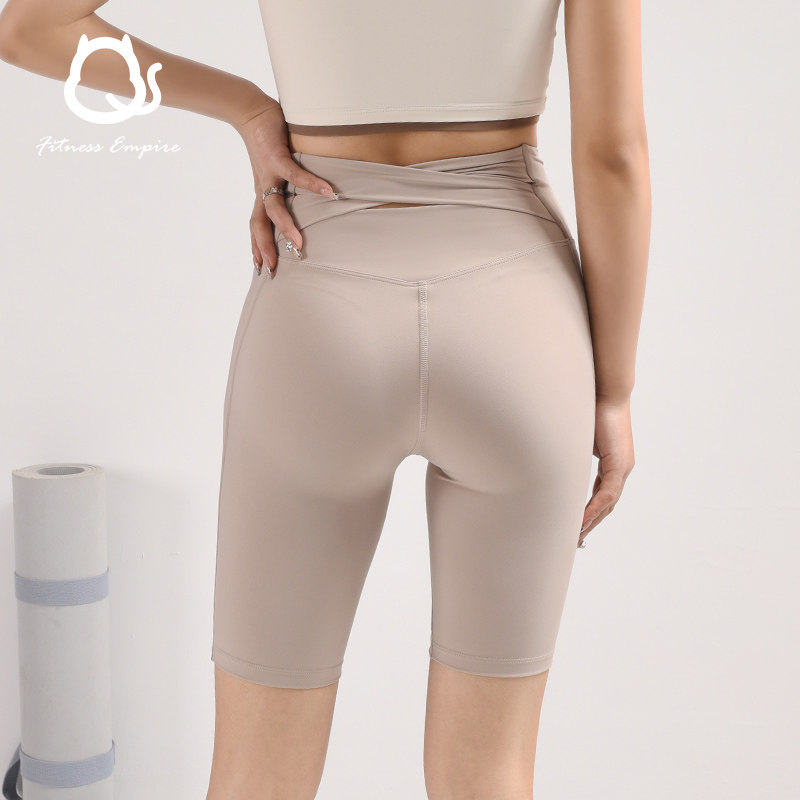 五分瑜伽裤高腰交叉蜜桃臀健身运动短裤紧身显腿长外穿休闲打底裤