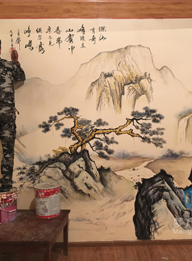 电视背景墙彩绘餐厅涂鸦国画定制