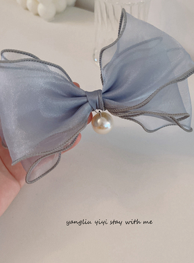 灰色雪纱韩国进口头饰超大蝴蝶结发夹头绳马尾弹簧夹皮套皮筋发圈