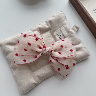 网纱质感蝴蝶结发夹波点高级感夹子酒红黑色后脑勺韩国发网头饰女