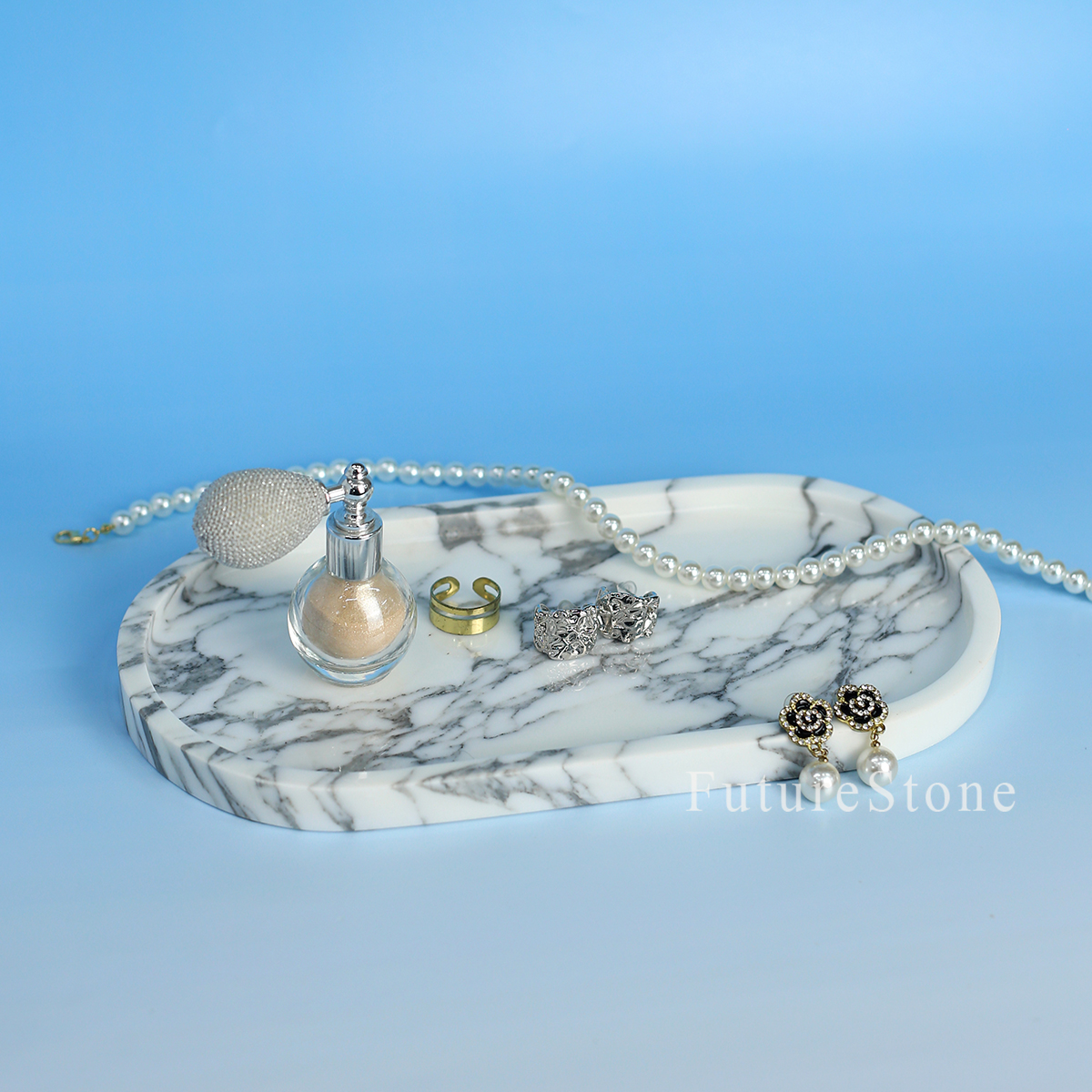 轻奢天然大理石托盘饰品收纳盘香薰盘家用玄关装饰样板间高级感