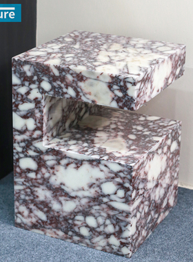 FutureStone天然大理石卡紫色C型边几客厅玄关家用装饰摆件方桌子