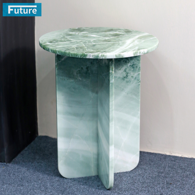 FutureStone天然大理石天之蓝圆形边几客厅玄关家用装饰摆件桌子