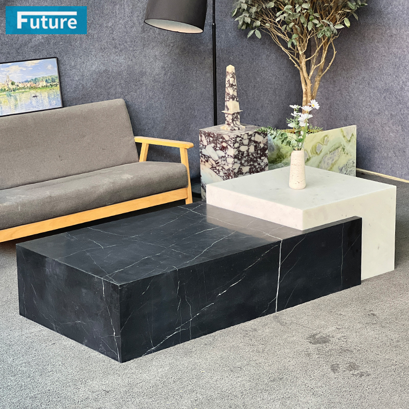 天然大理石黑白根拼广西白茶几餐桌饭桌台豪宅家具吧台设计高级感