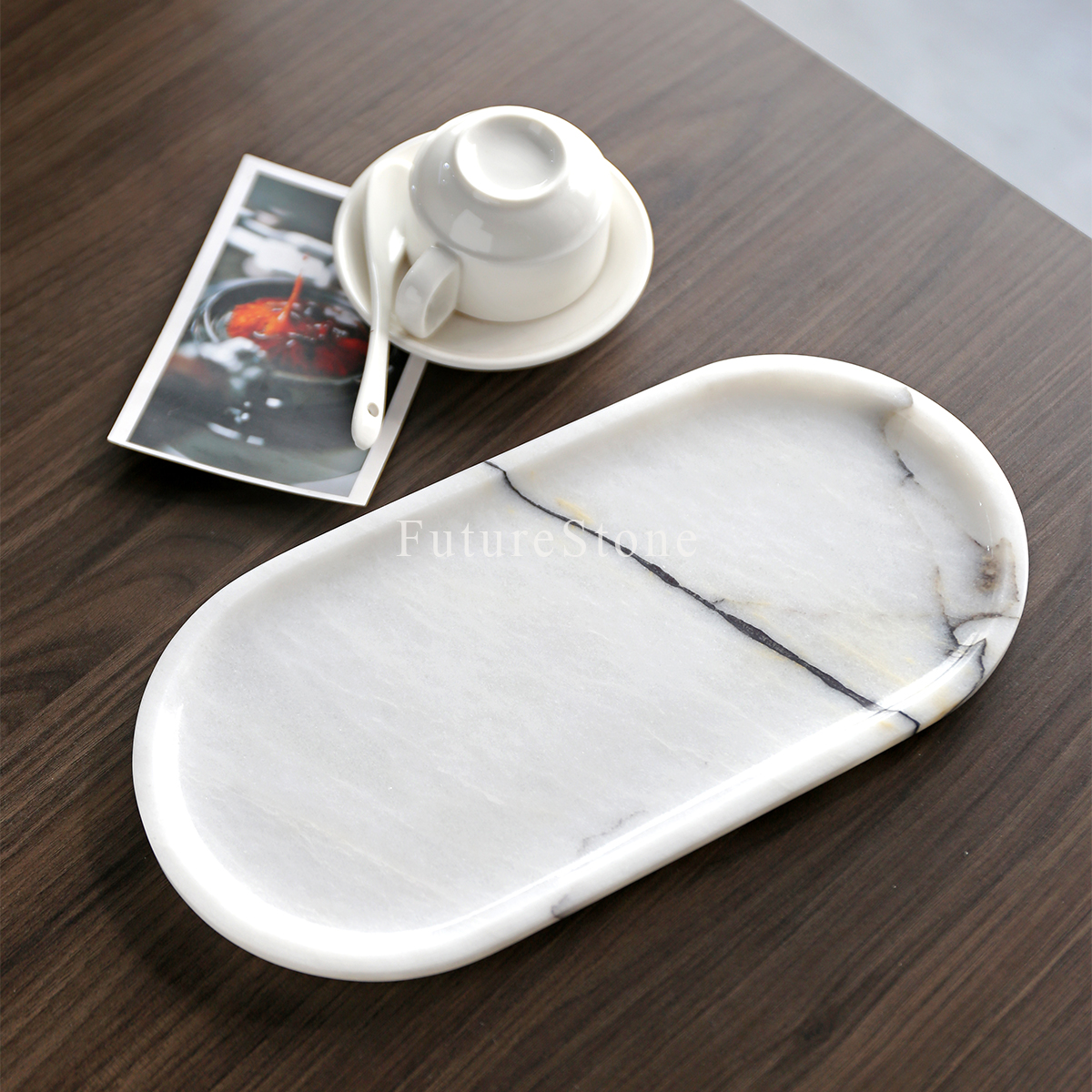 现代天然香雪梅大理石托盘浴室香收纳样板房摆设香薰蜡烛置物盘