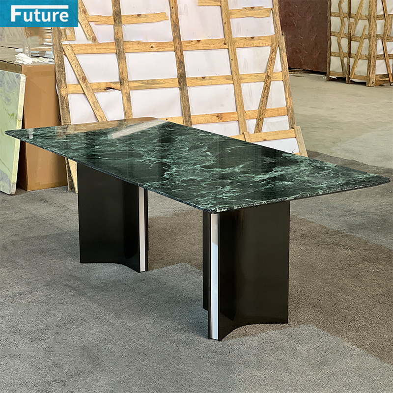 天然大理石普拉达绿餐桌奢石餐桌进口现代简约岩板台面独立餐桌台