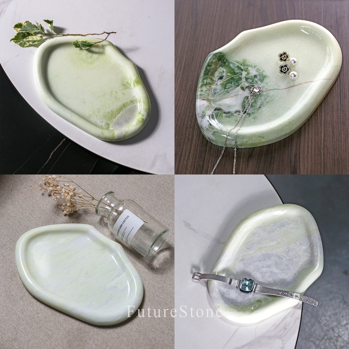 意式轻奢天然绿色大理石家居托盘高级家用客厅收纳珠宝首饰置物盘