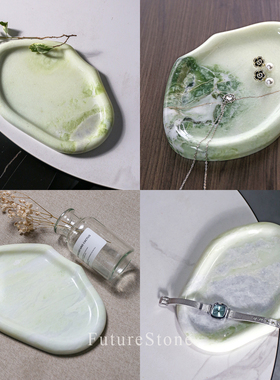 意式轻奢天然绿色大理石家居托盘高级家用客厅收纳珠宝首饰置物盘