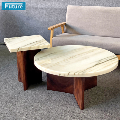 FutureStone侘寂风天然大理石茶几圆形设计师款小户型客厅