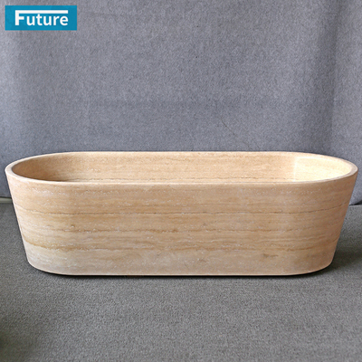 轻奢极简风天然大理石椭圆形一体浴缸创意高端澡盆