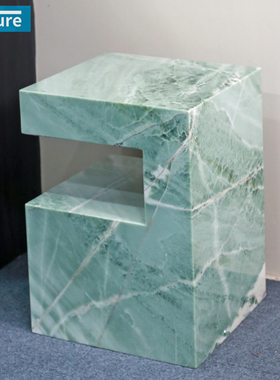 FutureStone天然大理石天之蓝C型边几客厅玄关家用装饰摆件方桌子