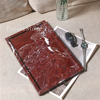 轻奢天然紫罗红大理石长方托盘浴室乳液瓶置物盘护肤品化妆品收纳