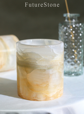 天然大理石奢石渐变香薰杯香薰烛台装饰摆件生日礼物高级感收纳罐