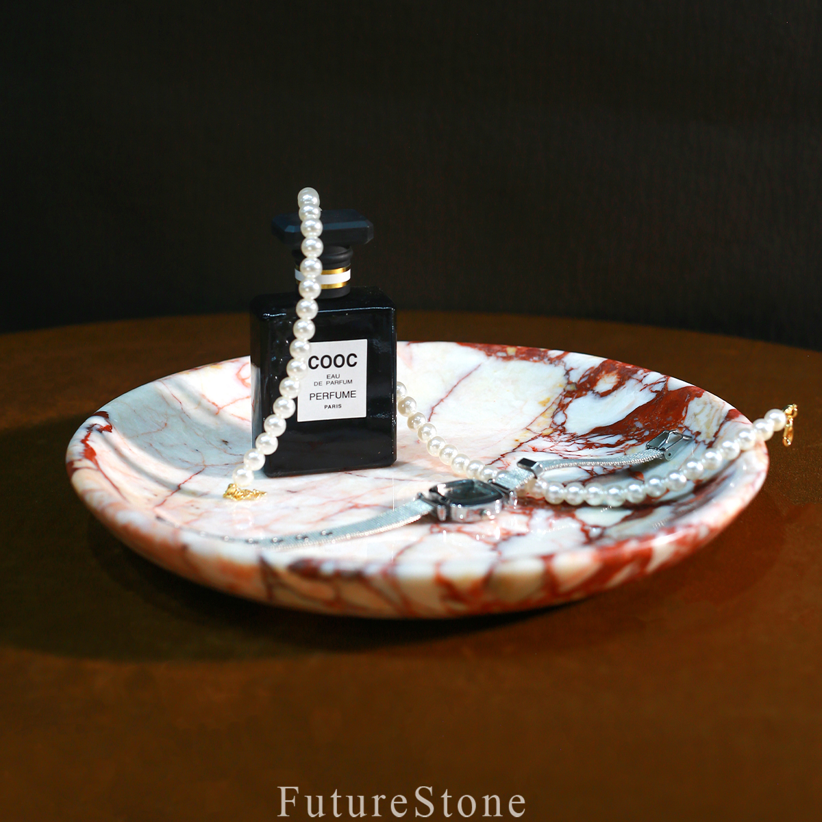 天然大理轻奢家居装饰盘摆件高档奢石玄关洗漱台大理石置物托盘