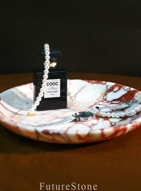 天然大理轻奢家居装饰盘摆件高档奢石玄关洗漱台大理石置物托盘