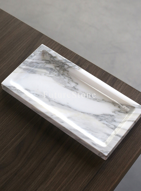 北欧简约天然大花白大理石长方形小托盘香薰香水首饰置物装饰摆件
