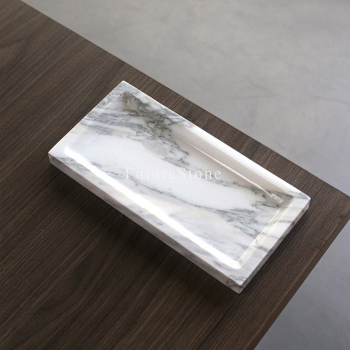 北欧简约天然大花白大理石长方形小托盘香薰香水首饰置物装饰摆件