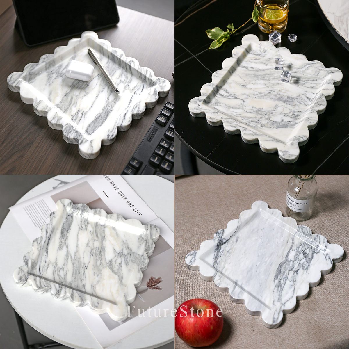 简约现代大花白大理石轻奢极简托盘蜡烛托盘化妆品置物盘收纳装饰