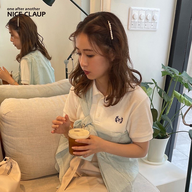 Nice Claup22年夏季新款日系可爱小个子短袖刺绣套头衫156610400C