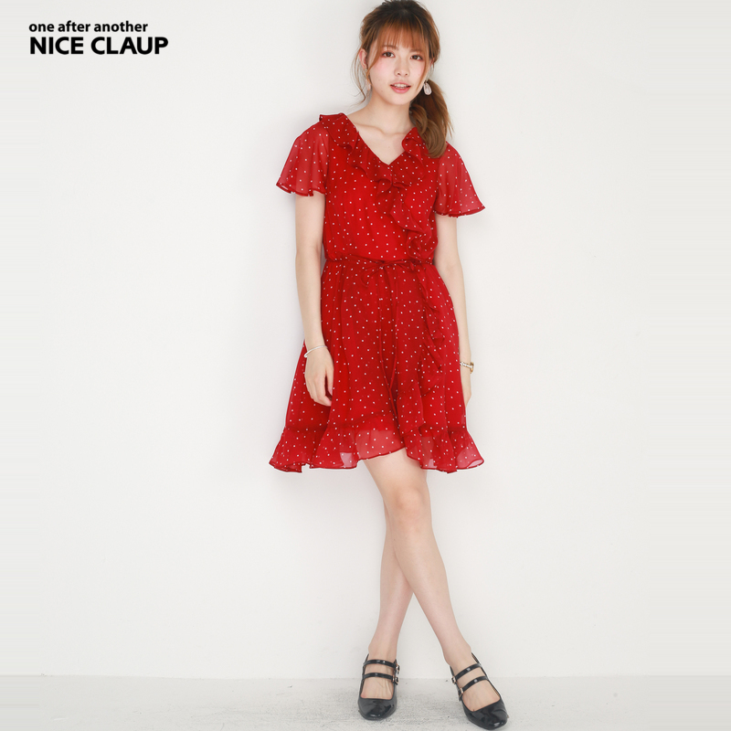 NICE CLAUP 2018夏商场同款日系雪纺荷叶边收腰连衣裙171720211A