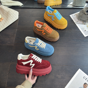 厚底松糕底运动真皮女鞋 运动老爹鞋 新款 子 IG增高7CM2026春季