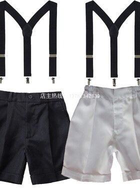 男童表演服背带西裤白色深蓝色衬衫西装黑短裤儿童礼服中大童男孩