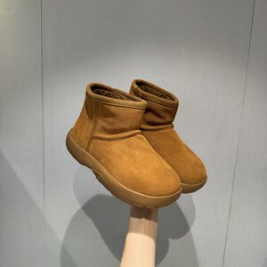 欧美风加绒圆头厚底真皮小短筒毛毛短靴女牛皮中跟雪地靴保暖棉鞋