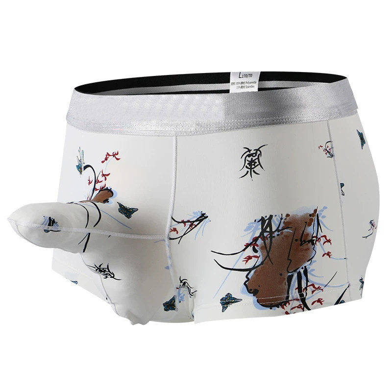 夏季冰丝内裤男士水墨风采男平角裤性感枪弹分离大象鼻子,女士内衣/男士内衣/家居服,男平角内裤,淘宝优惠券,粉丝福利购,淘宝优惠卷
