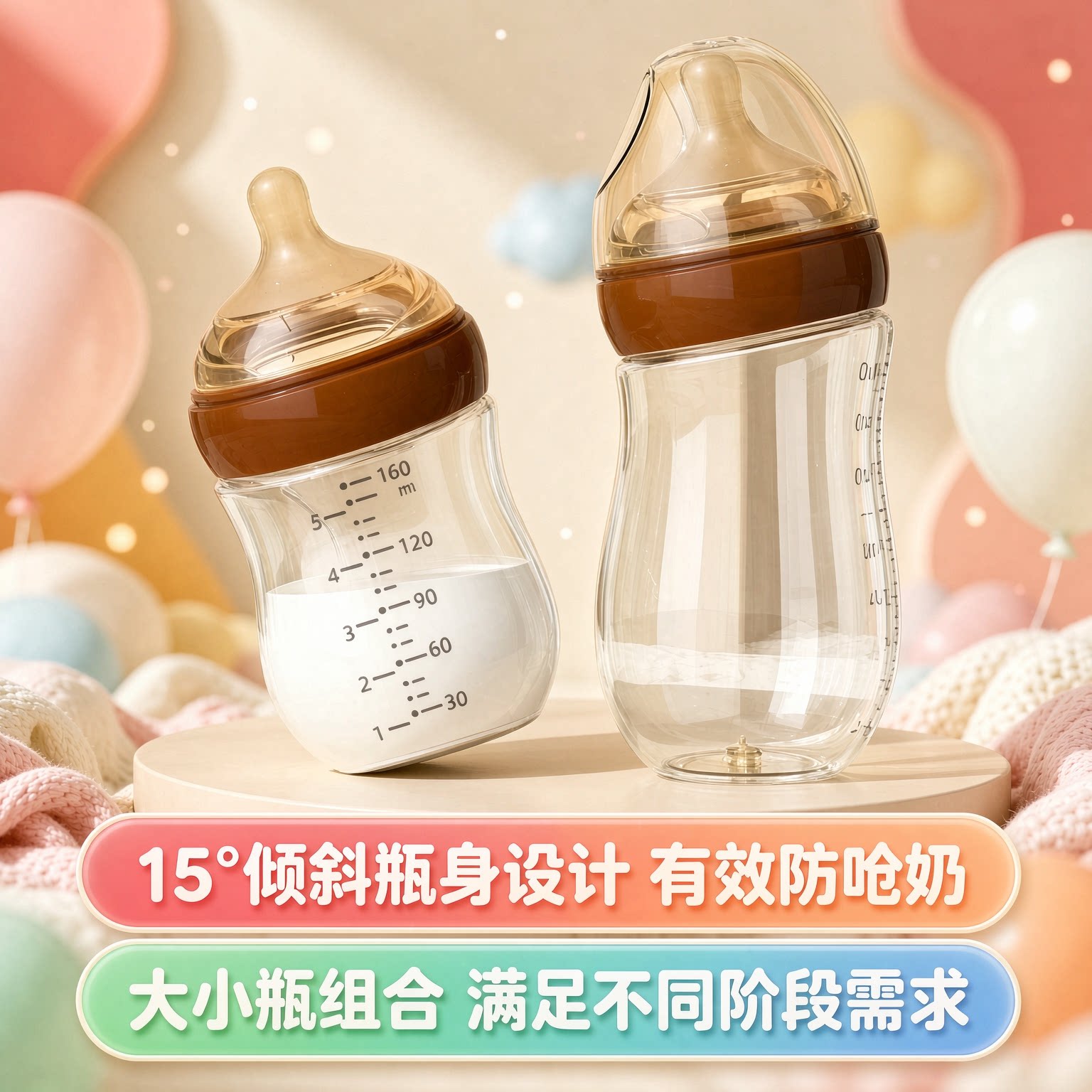 玻璃奶瓶新生儿防胀气宽口径0-6个月婴儿喝奶仿母乳断奶喂养瓶