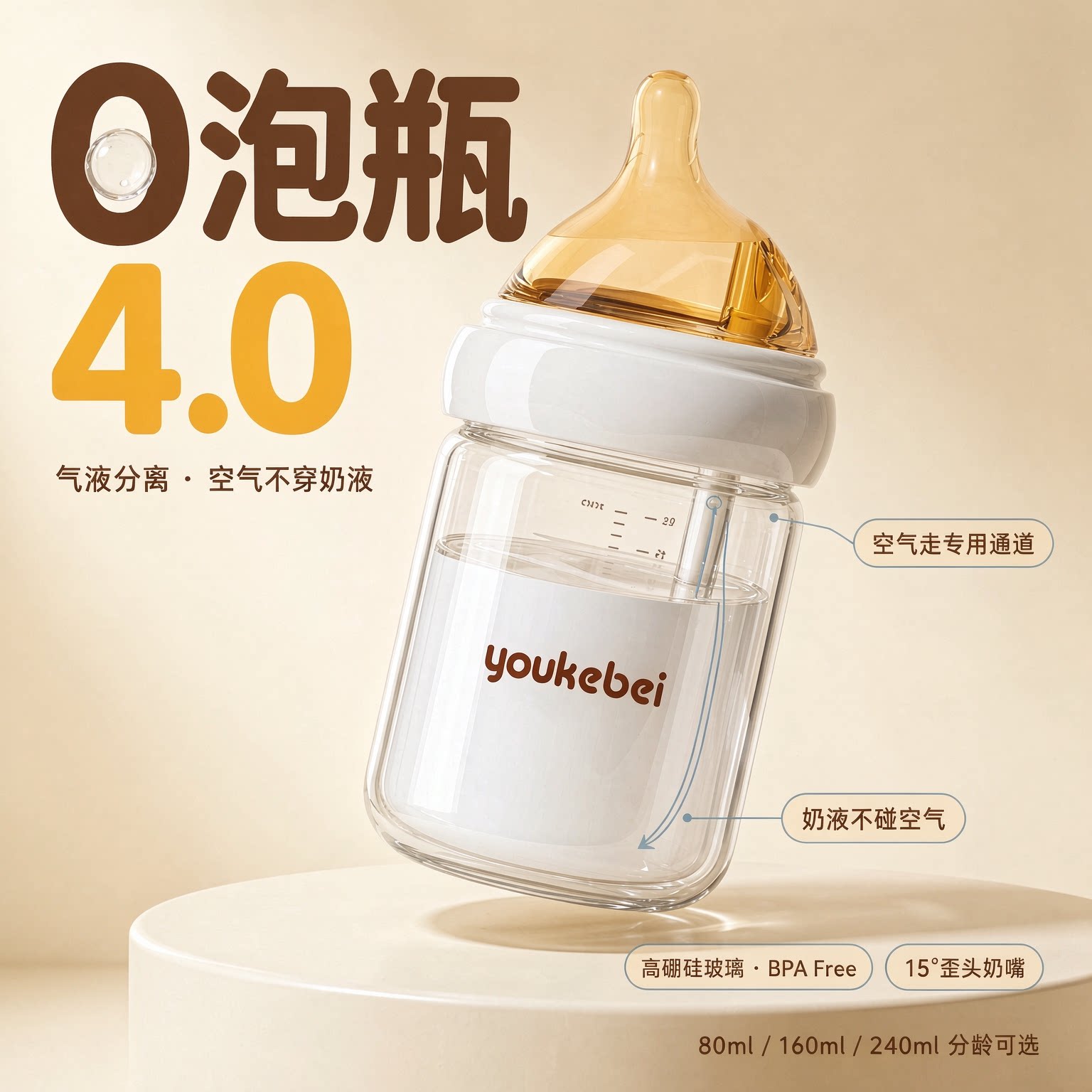 优可倍高硼硅防胀气奶瓶