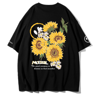 Mcessol小雏菊花朵印花短袖t恤男女中性风夏季新款国潮流大码宽松