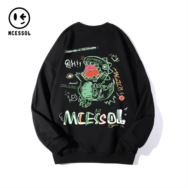 Mcessol设计师原创品牌卡通涂鸦小恐龙印花长袖卫衣男女中性纯棉