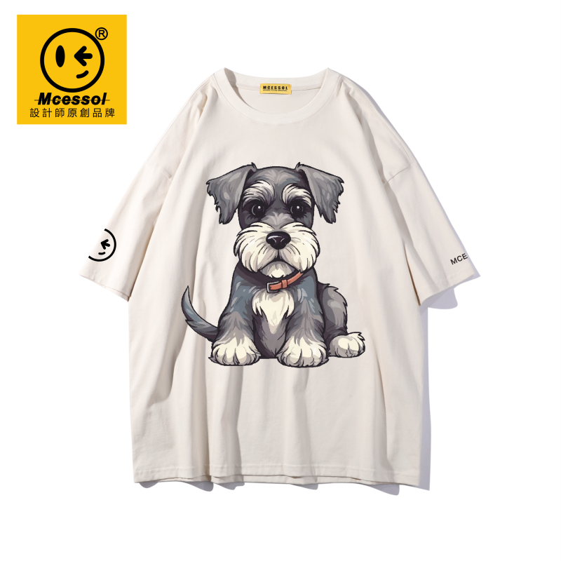 Mcessol设计师原创品牌中性风落肩短袖萌宠小狗印花t恤男女同款,男装,T恤,淘宝优惠券,粉丝福利购,淘宝优惠卷