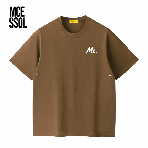 Mcessol设计师原创品牌复古字母胸花落肩短袖t恤男女纯棉夏季上衣