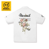 学生 男女夏季 Mcessol设计师原创品牌粉色花朵字母短袖 翻领polo衫