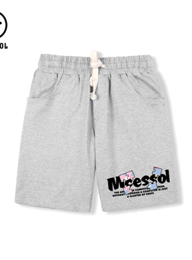 Mcessol字母印花灰色五分裤男ins潮流夏季新款沙滩海边休闲短裤