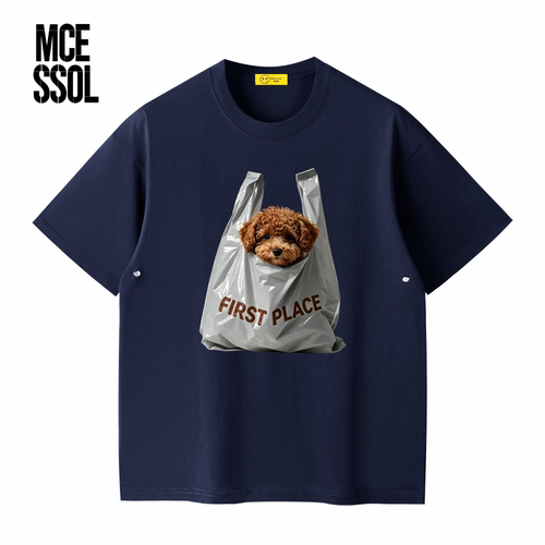 Mcessol设计师原创品牌环保袋卡通泰迪印花短袖t恤男女学生情侣装