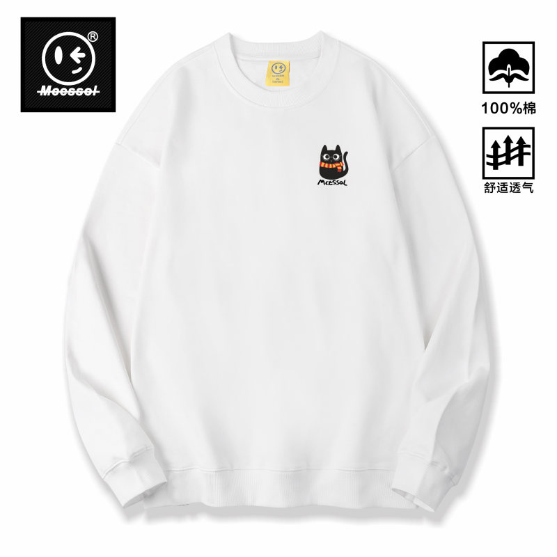 Mcessol设计师原创品牌围脖眼睛小黑猫印花落肩袖卫衣男女基础款,男装,卫衣,淘宝优惠券,粉丝福利购,淘宝优惠卷