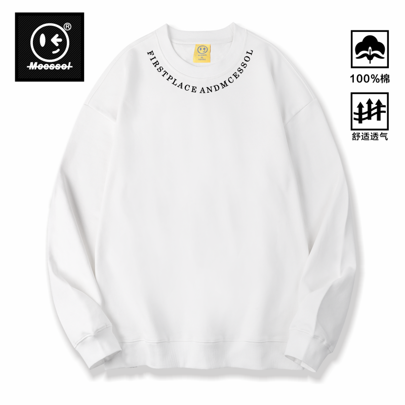 美式领口英文印花无帽衫卫衣男女