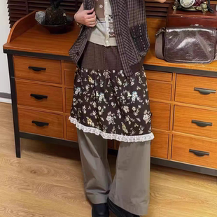 子 宽松百搭裤 sofia定制25秋新款 复古小众设计感拼接假两件套裙裤