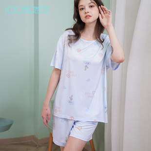 100%感觉百分百感觉女夏睡衣圆领套头短袖 12112 短裤 家居服套装