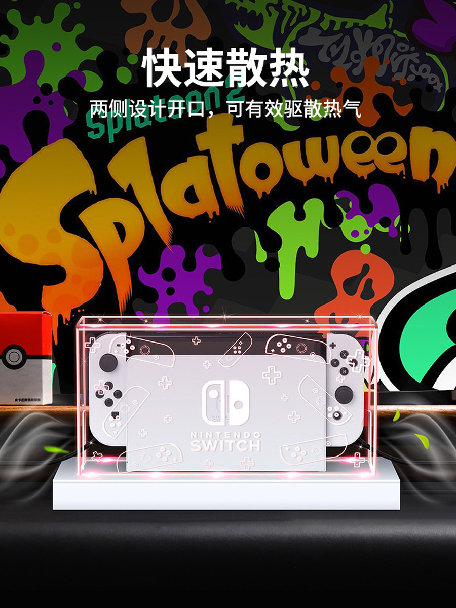 닌텐도 스위치 투명 더스트 커버 OLED 콘솔 게임 콘솔 베이스 데스크탑 발광 더스트 박스 NS 아크릴 보호 커버 쉘 카세트 박스 보관 액세서리에 적합한 공식 오리지널 제품