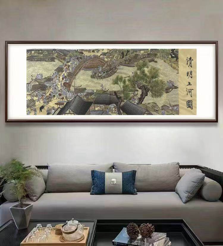 大美苏绣国画清明上河图纯手工刺绣实木框85乘200厘米客厅办公室